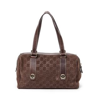 Gucci Small Charmy Boston in Brown Suede Leather bag